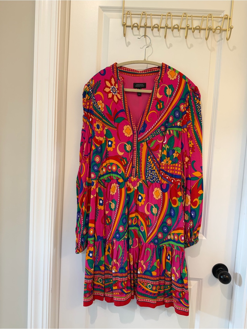 Bright Pink Multicolor Floral Boho Mini Dress